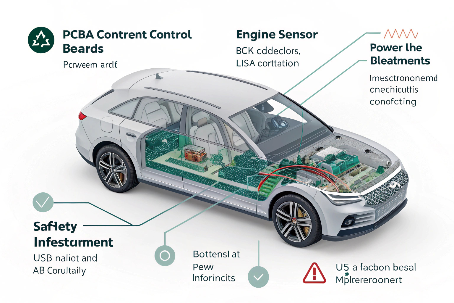 Automotive circuit boards used in power control, sensors, and infotainment systems.